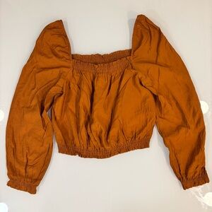 🔥3 for $21-Mexx Rust Orange Puff-Sleeve Crop Blouse - Size S/M - Boho - Earthy
